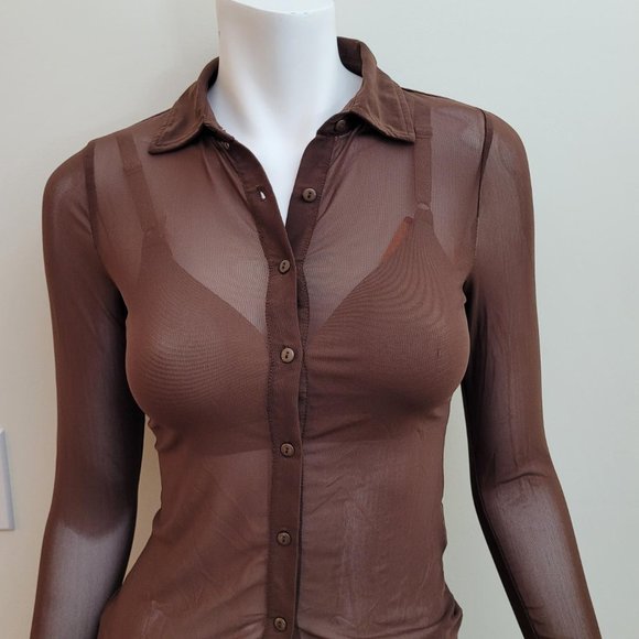 Cotton: On - Mason Mesh Button Down Long Sleeve Top. Size XXS. NWT - Picture 2 of 7